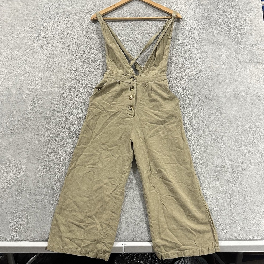 Japna Sleeveless Overall Jumpsuit Women S Green Cotton Boho Linen Blend